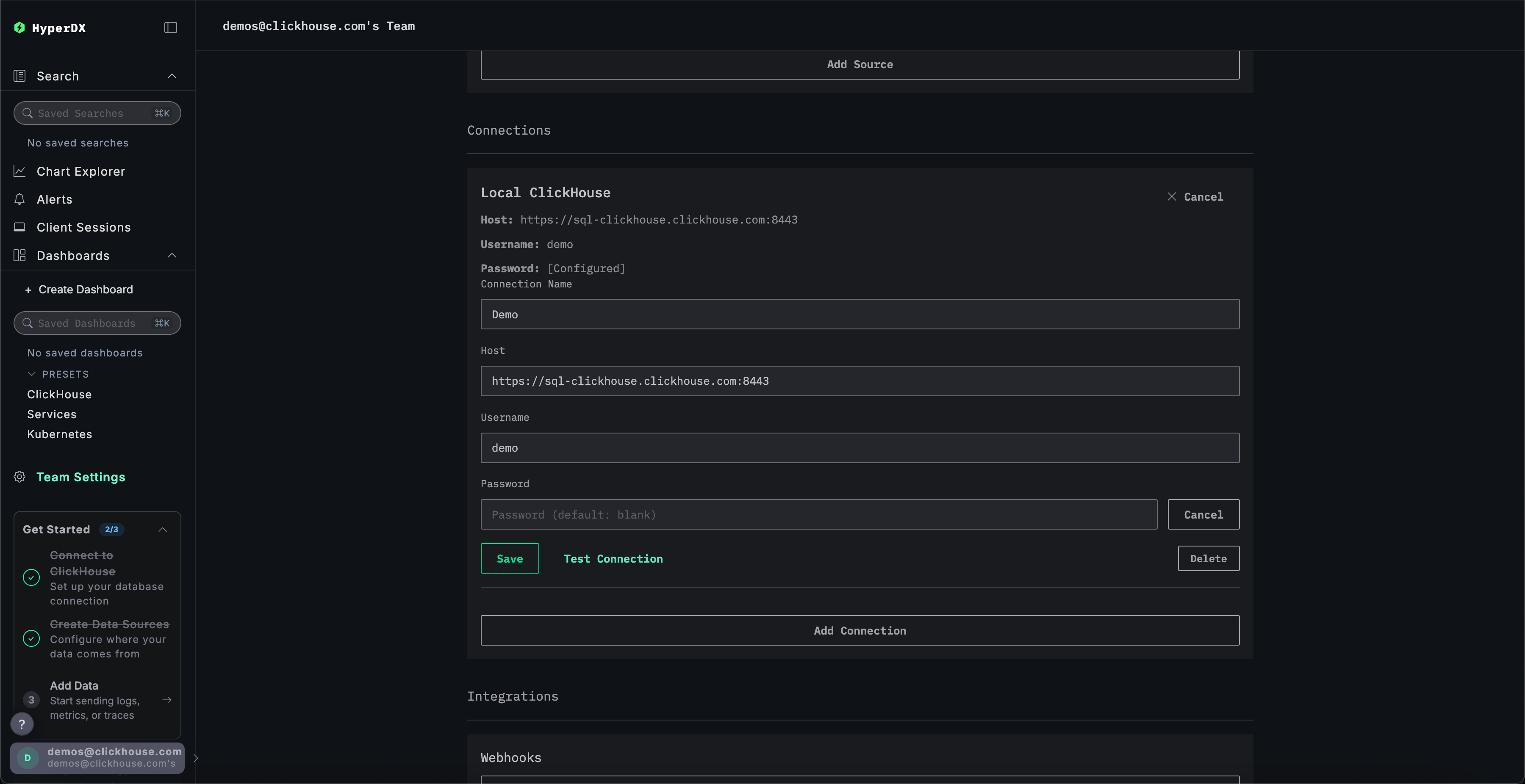 Редактировать демо-подключение